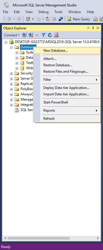 create database in sql server management studio