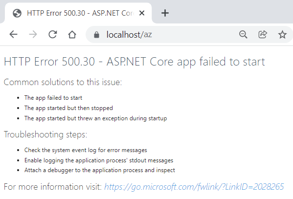 HTTP Error 500.30 - ASP.NET Core app failed to start
